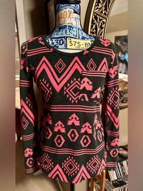 Peach Love Cream Black and Pink Aztec Print Sweater